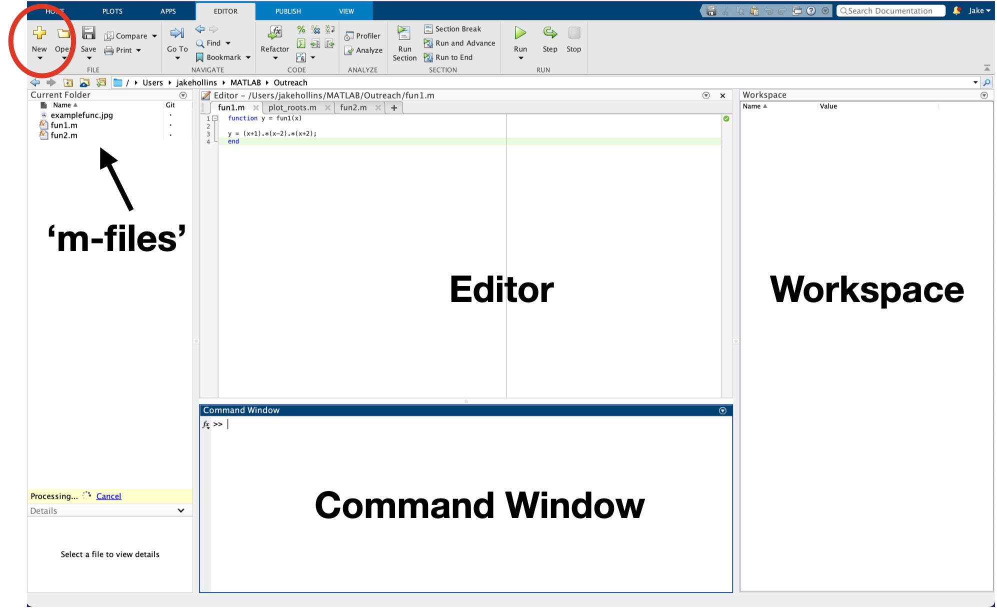 MATLAB graphical user interface shown